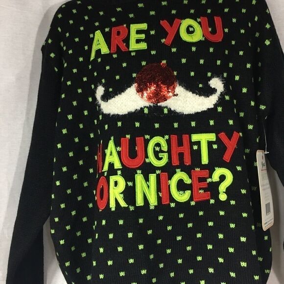 Merry Christmas sweater black green red Medium NWT all embroidered - Picture 2 of 4